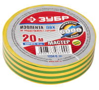 Изолента ЗУБР "МАСТЕР" желто-зеленая, ПВХ, не поддерживающая горение, 6000 В, 19мм х 20м