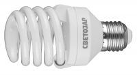 Энергосберегающая лампа СВЕТОЗАР "КОМПАКТ" спираль,цоколь E27(стандарт),Т2,яркий белый свет(4000 К),10000час,20Вт(100)