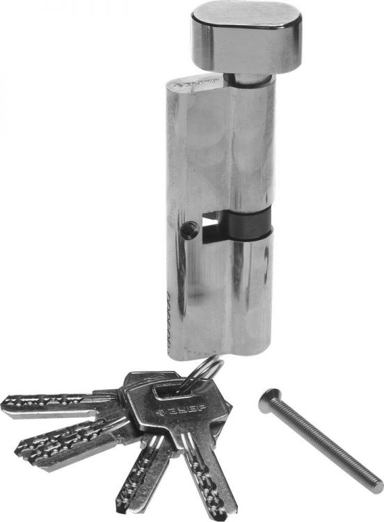 Механизм ЗУБР "ЭКСПЕРТ"цилиндровый, повышенной защищенности, тип "ключ-защелка", цвет хром, 6-PIN, 70мм