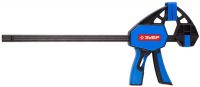 Струбцина ЗУБР"ЭКСПЕРТ"ручная пистолетная, корпус нейлон,армир фиберглассом,двухкомп ручки,метал рейка,300/335мм,150кгс