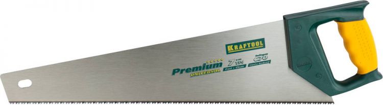Ножовка KRAFTOOL "PRO" "PREMIUM", универс, закален зуб, двухкомп пластик ручка, для ламинир панелей и ДСП, 7 TPI, 450мм