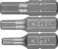 Набор ЗУБР: Биты кованые, хромомолибденовая сталь, тип хвостовика C 1/4", 25мм, HEX3, HEX4, HEX5, 3 предмета