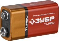 Батарейка Зубр "TURBO" щелочная (алкалиновая), тип 6LR61(крона), 9В, 1шт на карточке