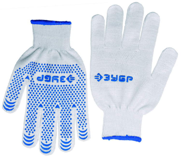 Перчатки ЗУБР "ЭКСПЕРТ" трикотажные, 12 класс, х/б, с защитой от скольжения