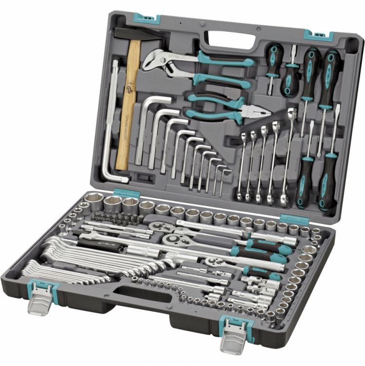 Набор инструментов, 1/2",3/8", 1/4", CrV, пластиковый кейс 142 предм. STELS Набор инструментов, 1/2",3/8", 1/4", CrV, пластиковый кейс 142 предм. STELS