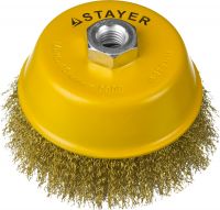 Щетка STAYER "PROFESSIONAL" чашечная с посадочным М14, витая латунированная стальная проволока 0.3мм