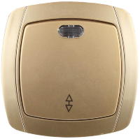 Выключатель СВЕТОЗАР "АКЦЕНТ" проходной одноклавишный в сборе, с подсветкой, цвет золотой металлик, 10А/~250В
