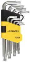 Набор STAYER Ключи "MASTER" имбусовые короткие, Cr-V, сатинированное покрытие, пластик. держатель, T2-T10мм, 9 пред