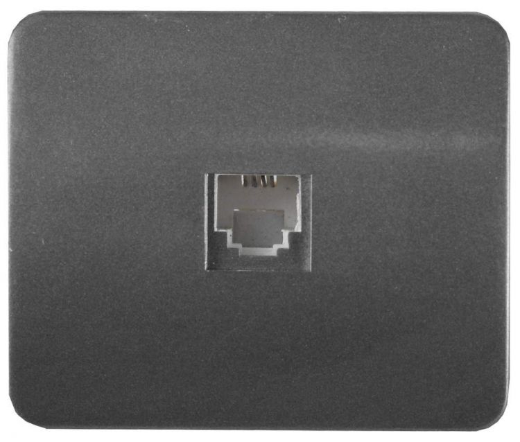 Розетка СВЕТОЗАР "ГАММА" телефонная, одинарная, без вставки и рамки, цвет темно-серый металлик