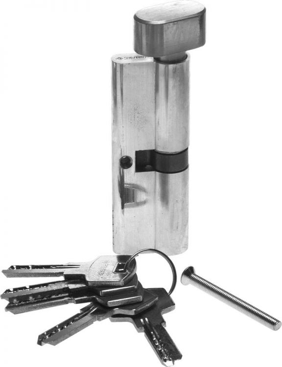 Механизм ЗУБР "ЭКСПЕРТ"цилиндровый, повышенной защищенности, тип "ключ-защелка", цвет хром, 6-PIN, 80мм