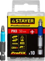 Биты STAYER "PROFESSIONAL" ProFix Phillips, тип хвостовика E 1/4", № 3, L=50мм, 10шт