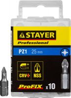 Биты STAYER "PROFESSIONAL" ProFix Pozidriv, тип хвостовика C 1/4", № 1, L=25мм, 10шт