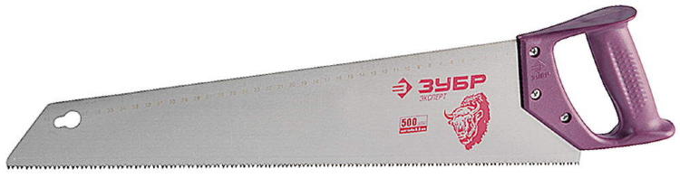 Ножовка ЗУБР "ЭКСПЕРТ" по дереву, прямой закаленный зуб, пластмассовая ручка, шаг зуба 3,5мм, 500мм