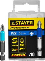 Биты STAYER "PROFESSIONAL" ProFix Pozidriv, тип хвостовика E 1/4", № 2, L=50мм, 10шт
