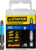 Биты STAYER "PROFESSIONAL" ProFix Pozidriv, тип хвостовика E 1/4", № 3, L=50мм, 10шт