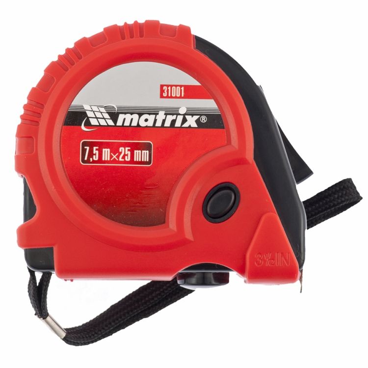 Рулетка Rubber, 7,5 м х 25 мм, обрезиненный корпус MATRIX Рулетка Rubber, 7,5 м х 25 мм, обрезиненный корпус MATRIX