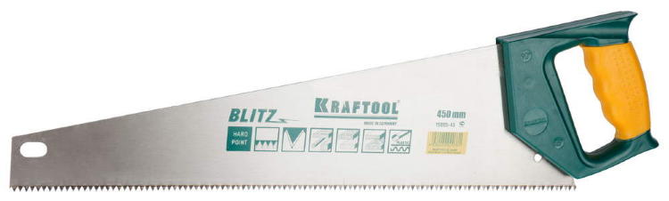 Ножовка KRAFTOOL "PRO" "BLITZ" закал прямой зуб S-RL, 7/8 TPI, 450мм