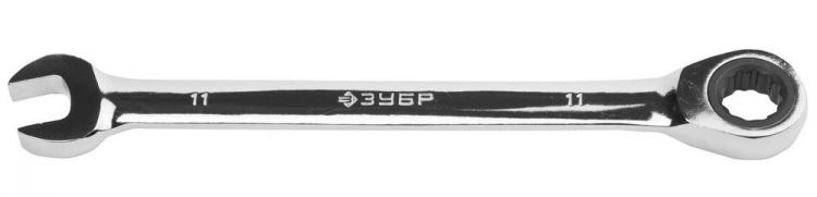 Ключ ЗУБР "ПРОФИ" гаечный комбинированный трещоточный, Cr-V сталь, хромированный, 11мм