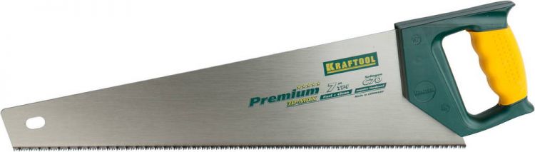 Ножовка KRAFTOOL "PRO" "PREMIUM",3-х гранный,закал зуб,двухкомп пласт ручка,для столяр плит и дерев панелей,11TPI,450мм