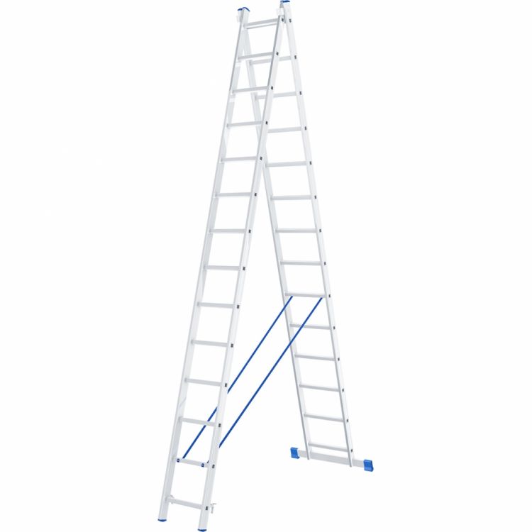 Лестница, 2 х 14 ступеней, алюминиевая, двухсекционная СИБРТЕХ Pоссия