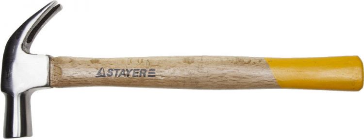 Молоток-гвоздодер STAYER "STANDARD" кованый, с деревянной ручкой, 450г