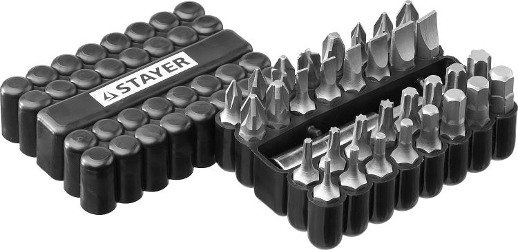 Набор STAYER "MASTER": Биты СПЕЦИАЛЬНЫЕ Cr-V, с магнитным адаптером, в ударопрочном держателе, 33 предмета
