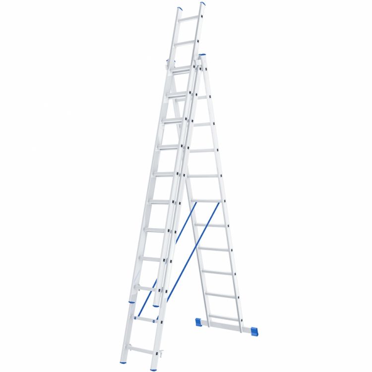 Лестница, 3 х 11 ступеней, алюминиевая, трехсекционная СИБРТЕХ Pоссия