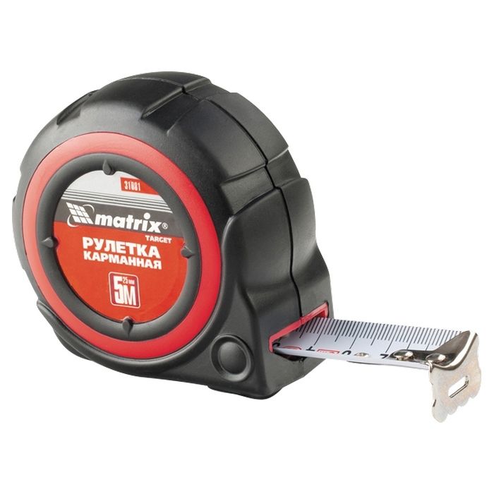 Рулетка Target, 3 м * 25, автоматическая фиксация, обрезиненный корпус MATRIX Рулетка Target, 3 м * 25, автоматическая фиксация, обрезиненный корпус MATRIX