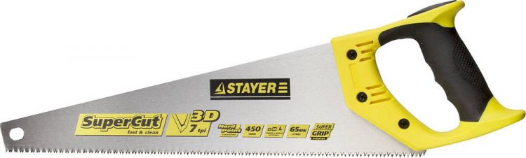 Ножовка STAYER "MASTER" "SUPER CUT" по дереву, 2-комп. пластик ручка, 3D-заточка, закаленный зуб, 7 TPI (3,5мм), 450мм