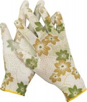Перчатки GRINDA садовые, прозрачное PU покрытие, 13 класс вязки, бело-зеленые