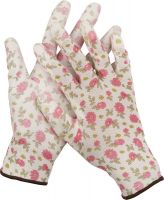 Перчатки GRINDA садовые, прозрачное PU покрытие, 13 класс вязки, бело-розовые