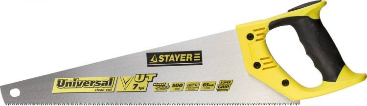 Ножовка STAYER "MASTER" по дереву, двухкомпонентная рукоятка, закаленный универсальный крупный зуб, 7TPI (3,5мм), 500мм