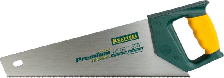 Ножовка KRAFTOOL "PRO" "PREMIUM" для тонкого пиления,по дереву,пвх,пластику,универс,наклон,закал,мелкий зуб,350мм