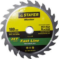 Диск пильный STAYER "MASTER" "FAST-Line" по дереву, 180x20мм, 24Т