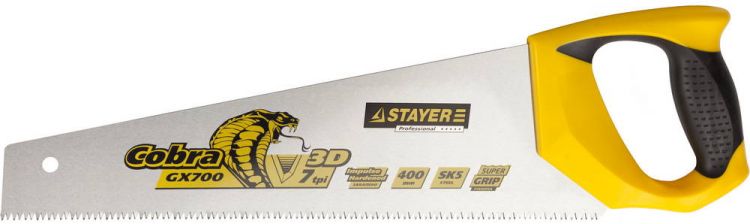 Ножовка STAYER "PROFI" "COBRA" GX700, трехгранный японский зуб, импульсная закалка, 2-х комп ручка, 7 TPI, 400мм