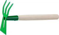 Мотыга-рыхлитель РОСТОК с деревянной ручкой, "лопатка+3 зуба" гнутая, ширина рабочей части - 70мм