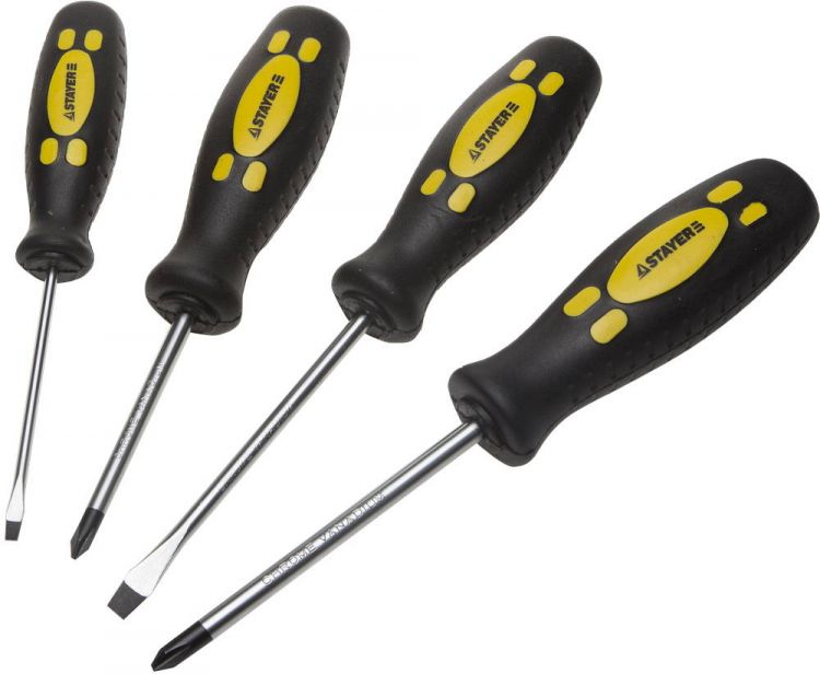 Набор STAYER Отвертки "ТECHNO", SL 3,0x 75,SL 5,0x100, PH №1х75мм,PH № 2x100мм, 4шт