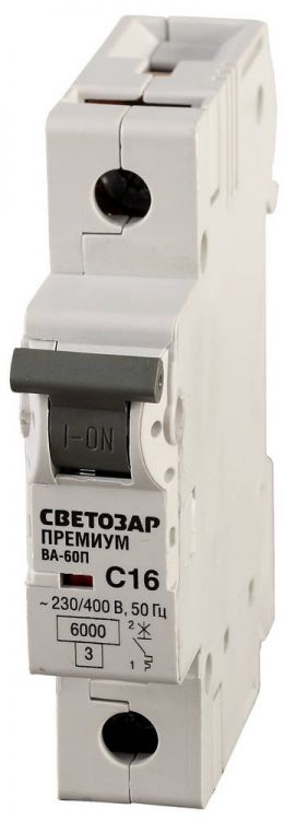 Выключатель автоматический СВЕТОЗАР "ПРЕМИУМ" 1-полюсный, 16 A, "C", откл. сп. 6 кА, 230 / 400 В