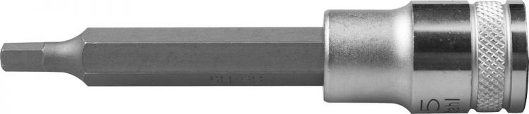 Торцовая бита-головка KRAFTOOL "INDUSTRIE QUALITAT", удлиненная, материал S2, HEX, сатинированная, 1/2", H5