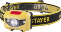 Фонарь STAYER "MASTER" налобный светодиодный, 1Вт(80Лм)+2LED, 4 режима,  3ААА